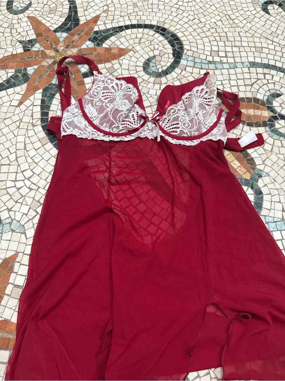 Women's Burgundy Lace-Accent Chemise